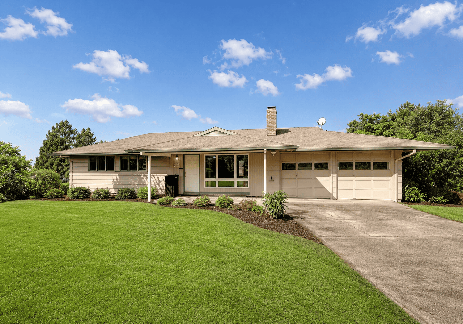 An older Portland mid-century home with mature trees
